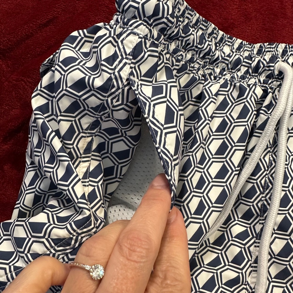 Retromarine New York Mens XL Swim Trunks Navy White Geometric Honeycomb Anchor - Picture 9 of 10